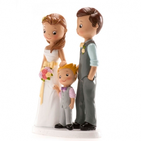 Figure sposi con bambino per torta di nozze