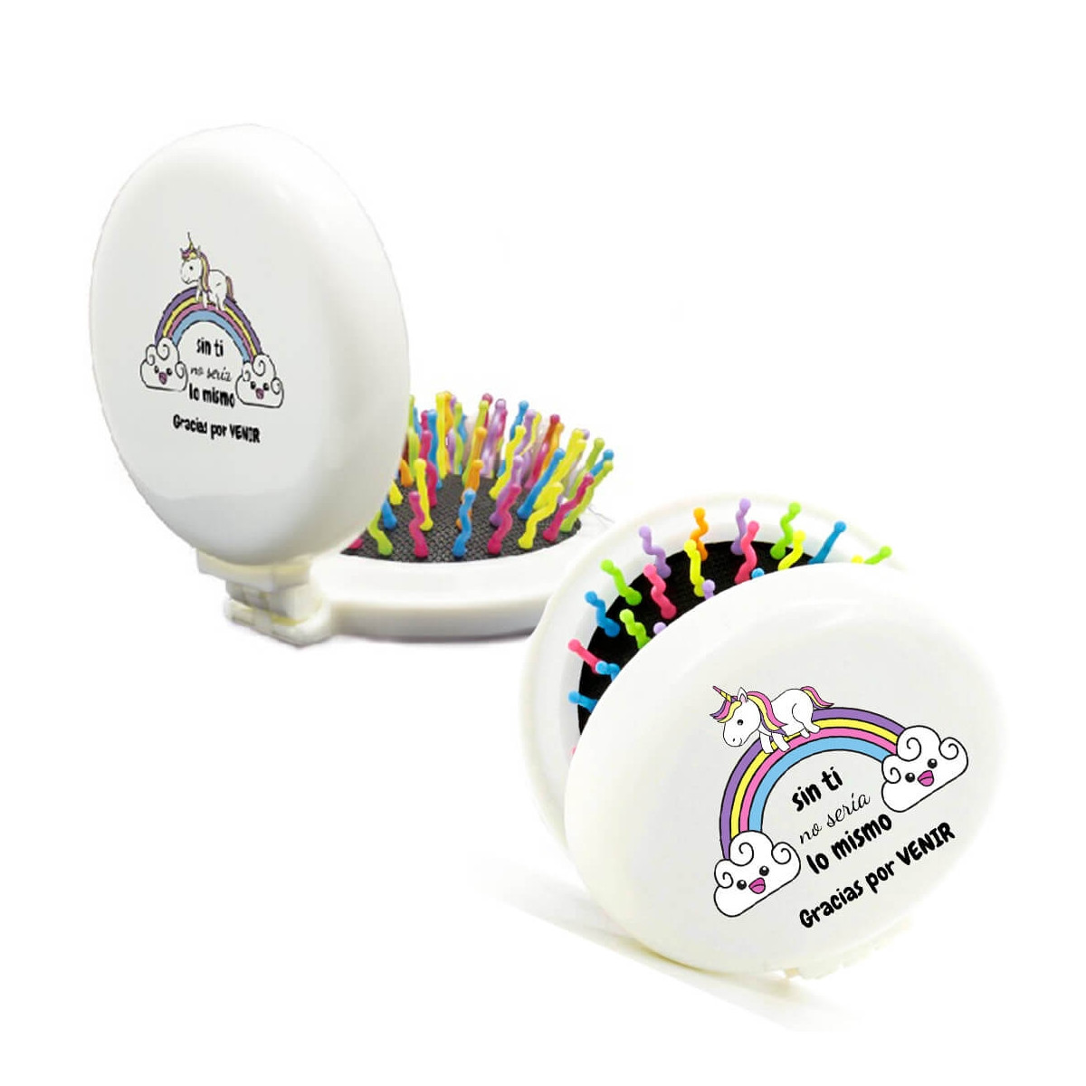 Spazzola per Capelli Pieghevole con Specchio Design di Unicorno