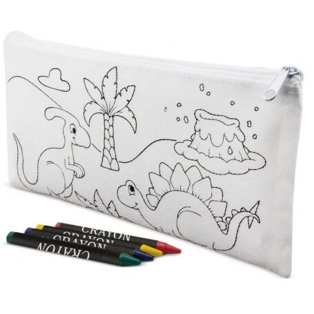 Astuccio per colorare e caramelle in borsa personalizzata con adesivo per bambini