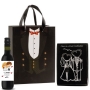 Set di tappo e cavatappi con bottiglia piccola di vino in borsa di cartone