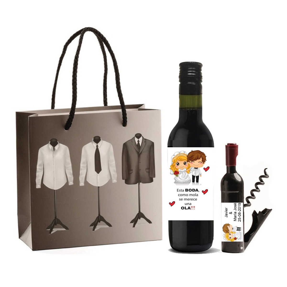 Dettagli del matrimonio per gli invitati set vino personalizzato