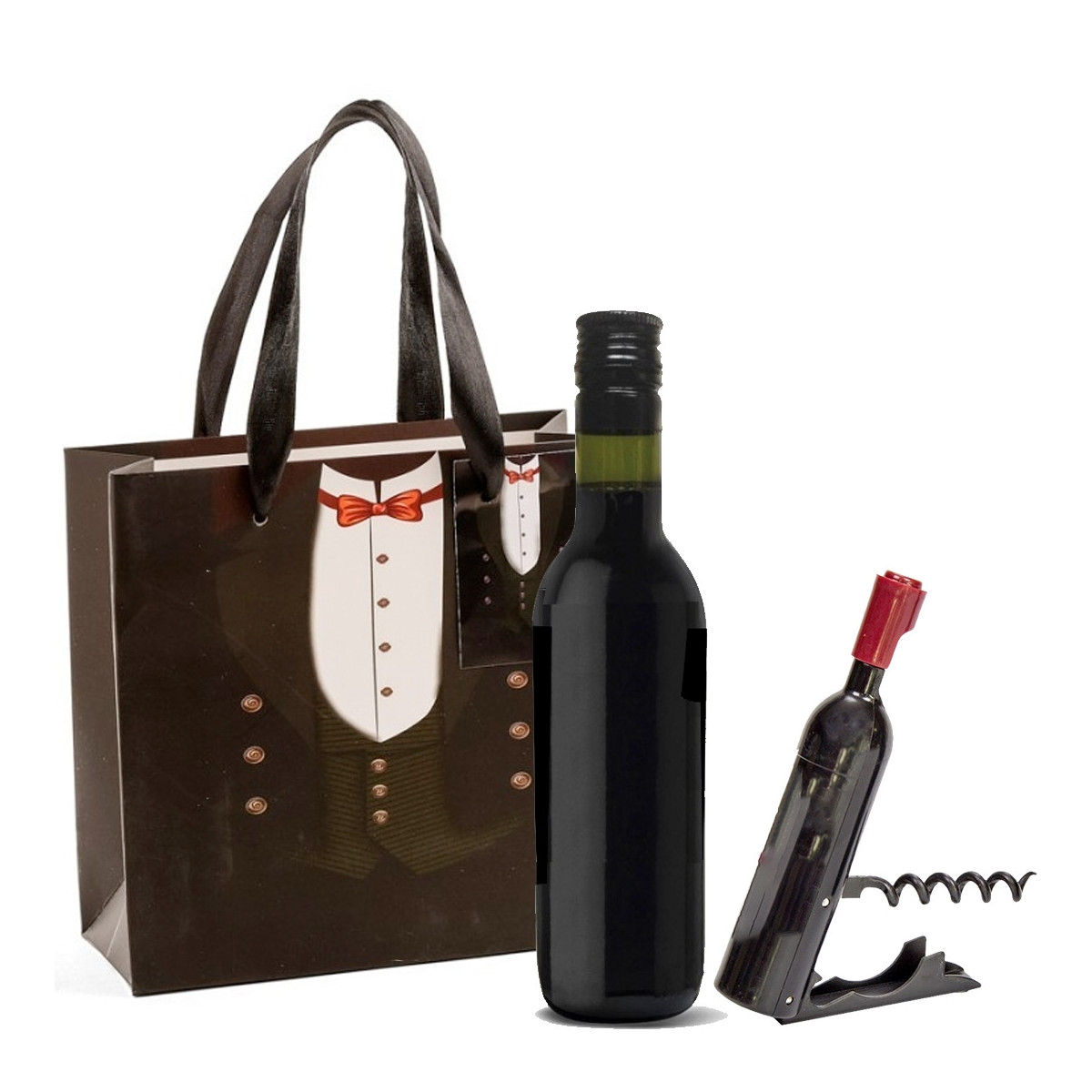 Regalo vino con cavatappi in borsa di cartone