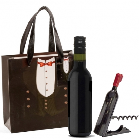Regalo vino con cavatappi in borsa di cartone