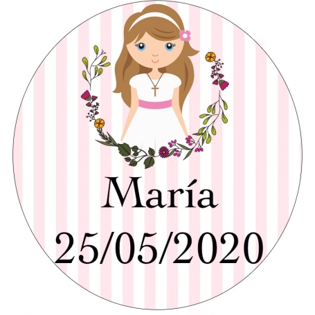 Adesivo personalizzato per Prima Comunione Design bambina con vestito bianco