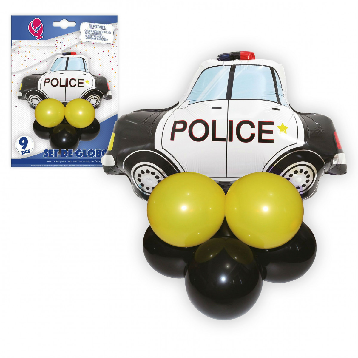 Palloncini Compleanno Tema Auto Della Polizia - Set Con Numero 3