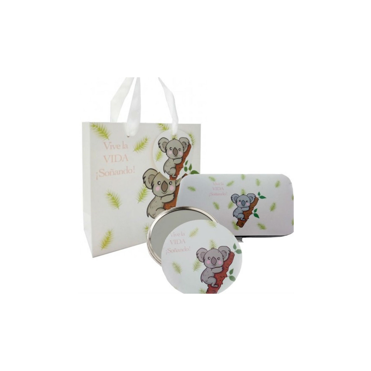 Set di manicure e specchio con motivo koala presentato in una borsa koala
