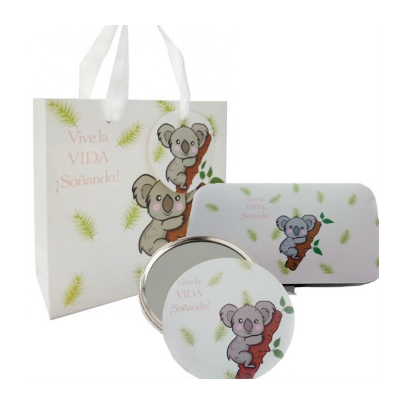 Set di manicure e specchio con motivo koala presentato in una borsa koala
