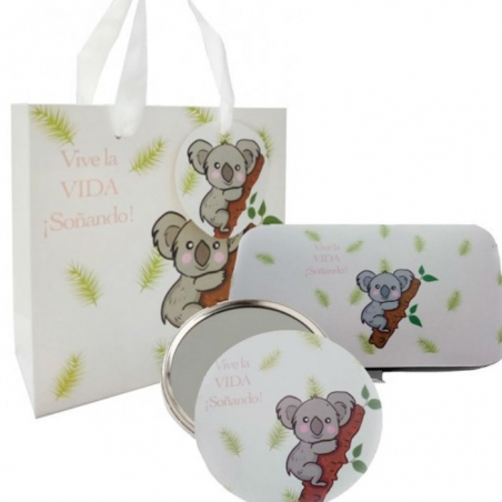 Set di manicure e specchio con motivo koala presentato in una borsa koala