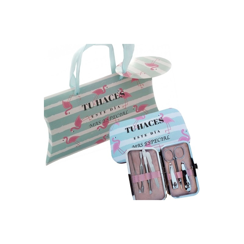 Set di manicure flamenco in scatola di cartone con manici