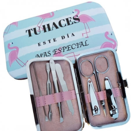 Set di manicure flamenco in scatola di cartone con manici