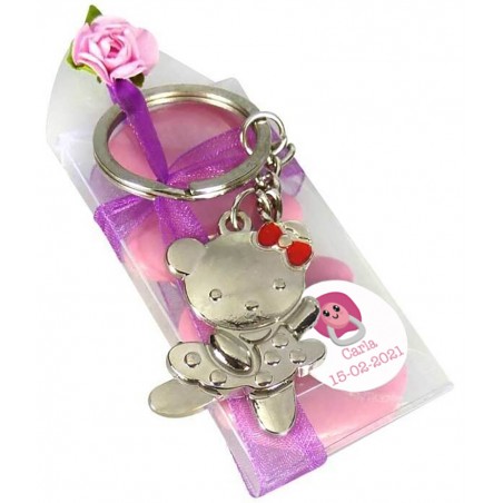 Portachiavi orsetto in scatola di acetato personalizzata con confetti