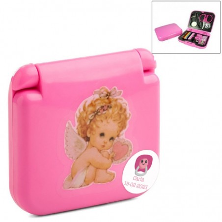 Kit da cucito per una borsa personalizzata per battesimo o baby shower con un adesivo angelo