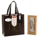 Coltello e penna per matrimonio presentati in una scatola e borsa personalizzata