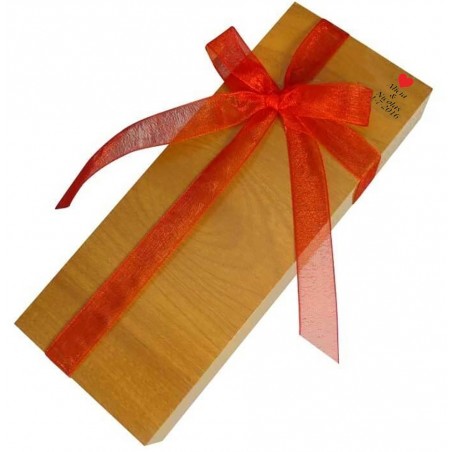 Penna e coltello personalizzati in una scatola di legno per bomboniere per gli invitati al matrimonio