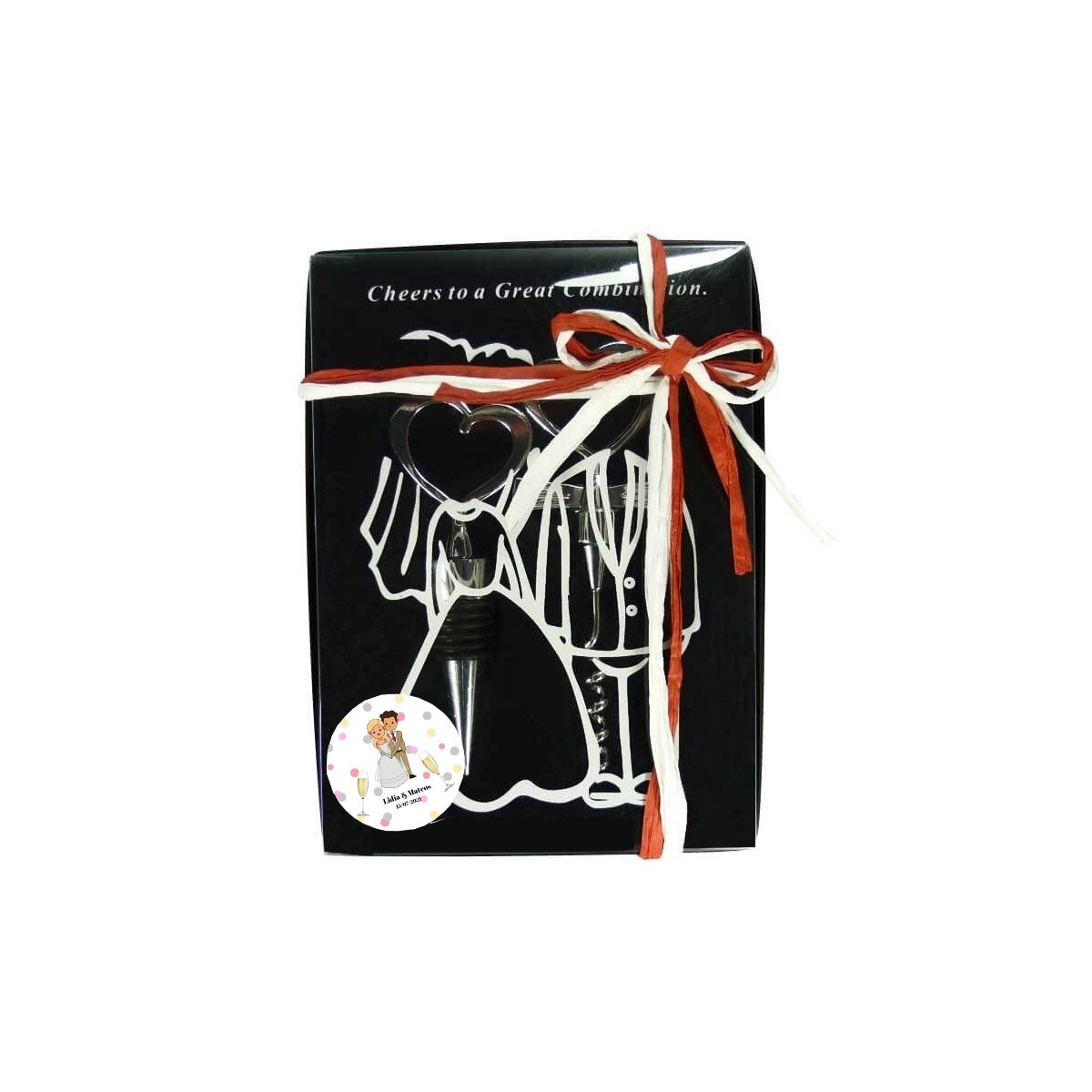 Tappo e cavatappi cuore matrimonio personalizzato