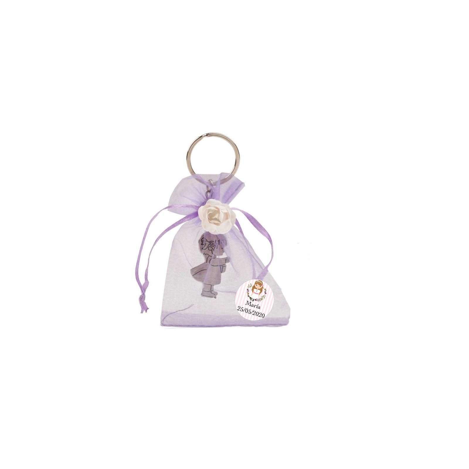 Portachiavi comunione bambina in busta di organza personalizzata
