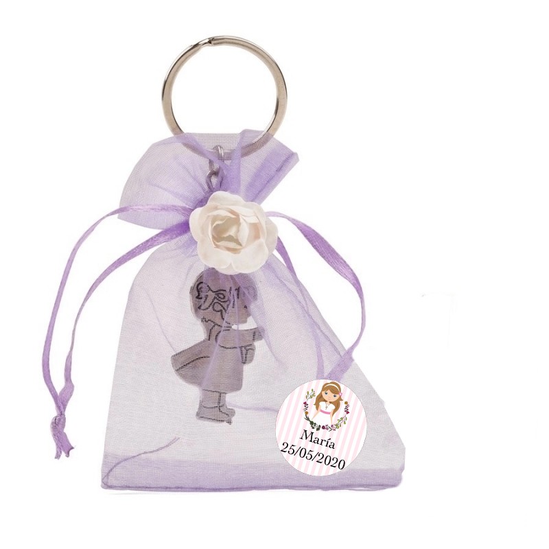 Portachiavi comunione bambina in busta di organza personalizzata