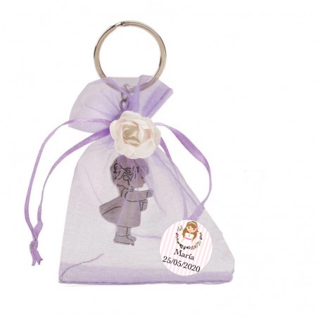 Portachiavi comunione bambina in busta di organza personalizzata