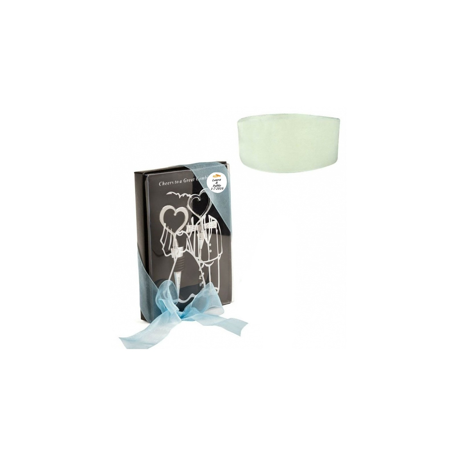 Tappo e cavatappi in scatola con design personalizzato e decorato