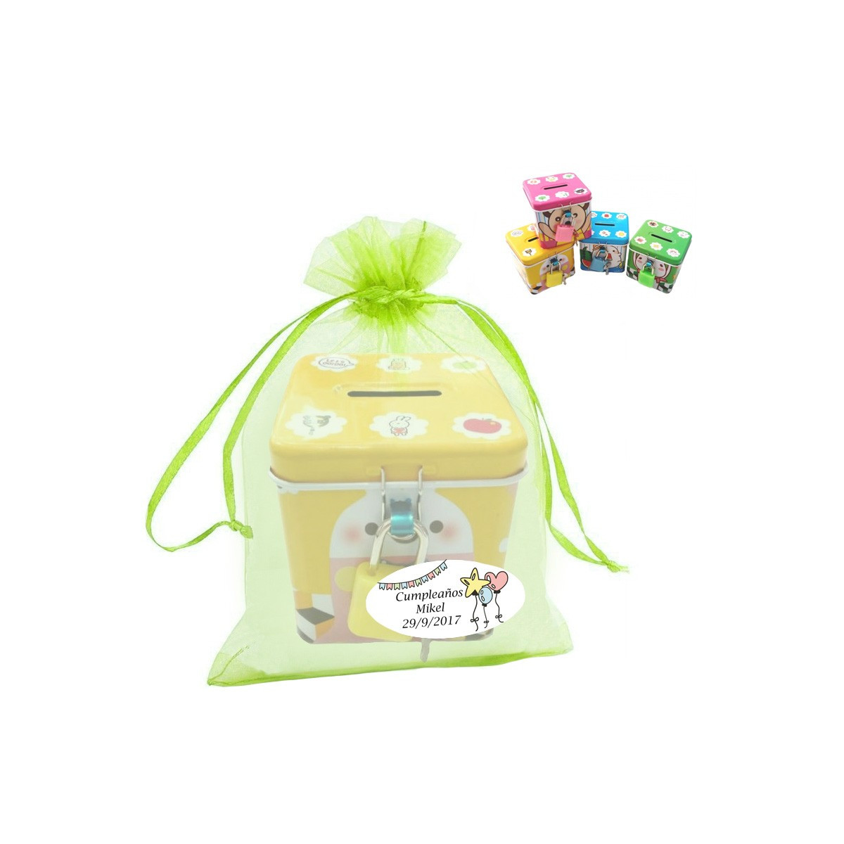 Salvadanaio in sacchetto di organza personalizzato