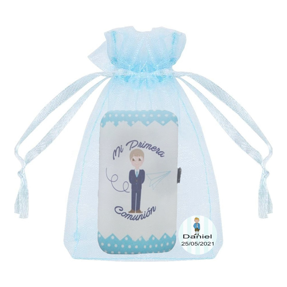 Set di manicure comunione in sacchetto di organza personalizzato