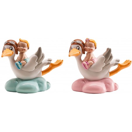 Figura di Cicogna con Bambino Ricordo Speciale per Battesimo o Nascita