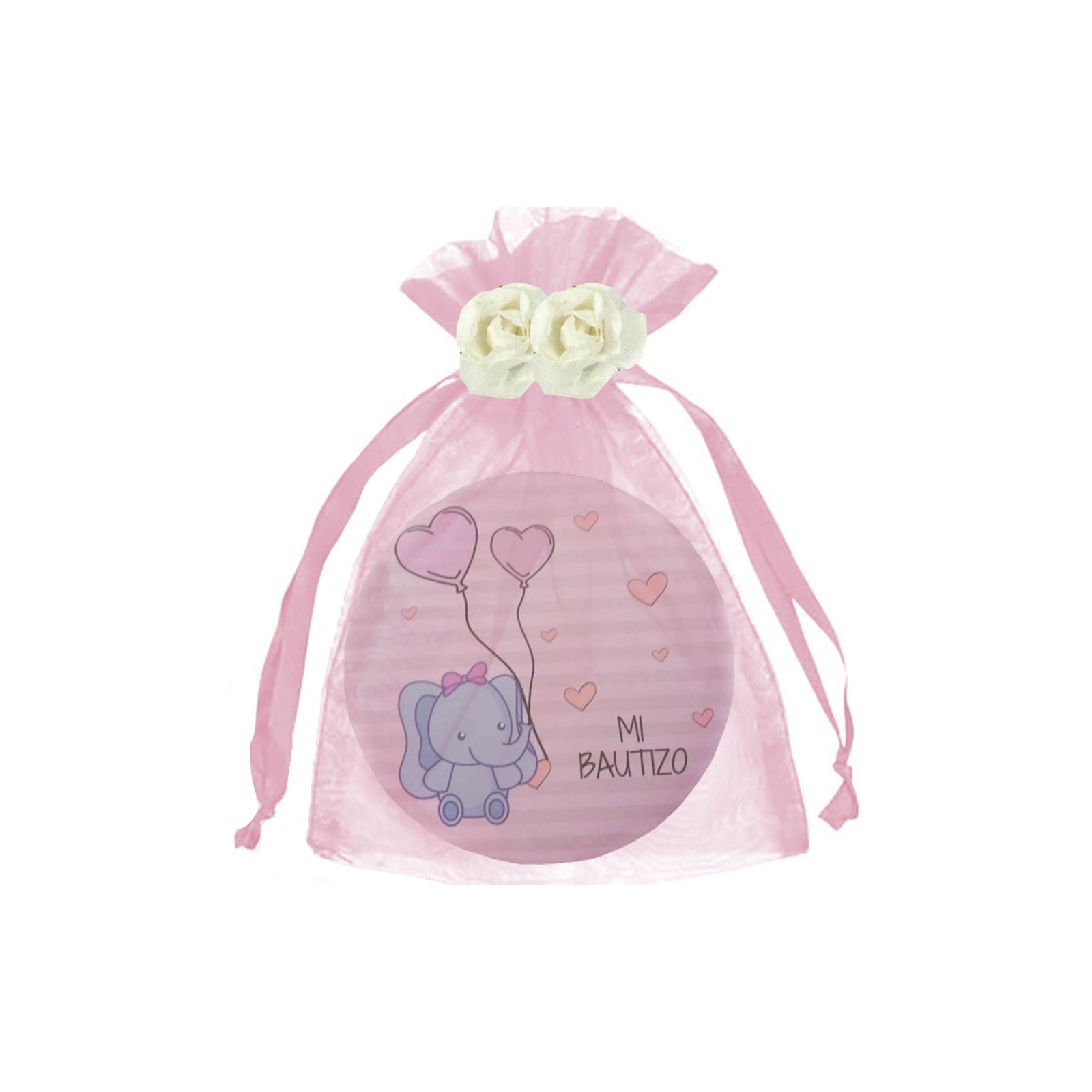 Specchio da battesimo con borsa e fiori
