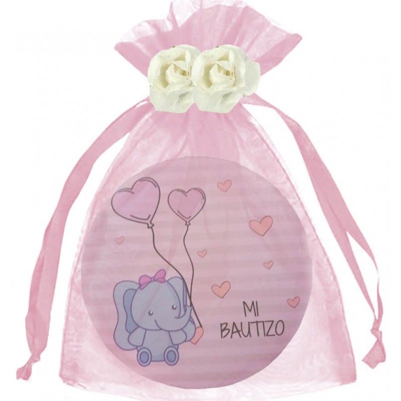 Specchio da battesimo con borsa e fiori