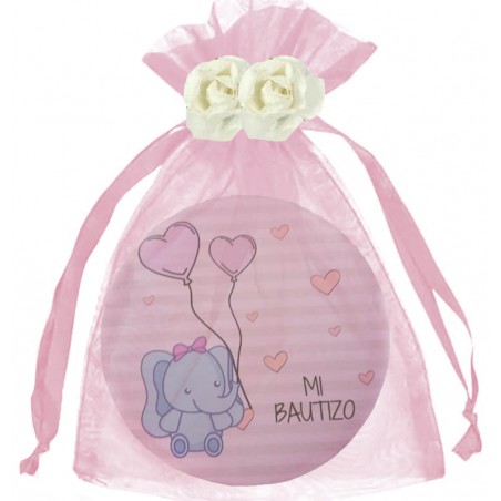 Specchio da battesimo con borsa e fiori