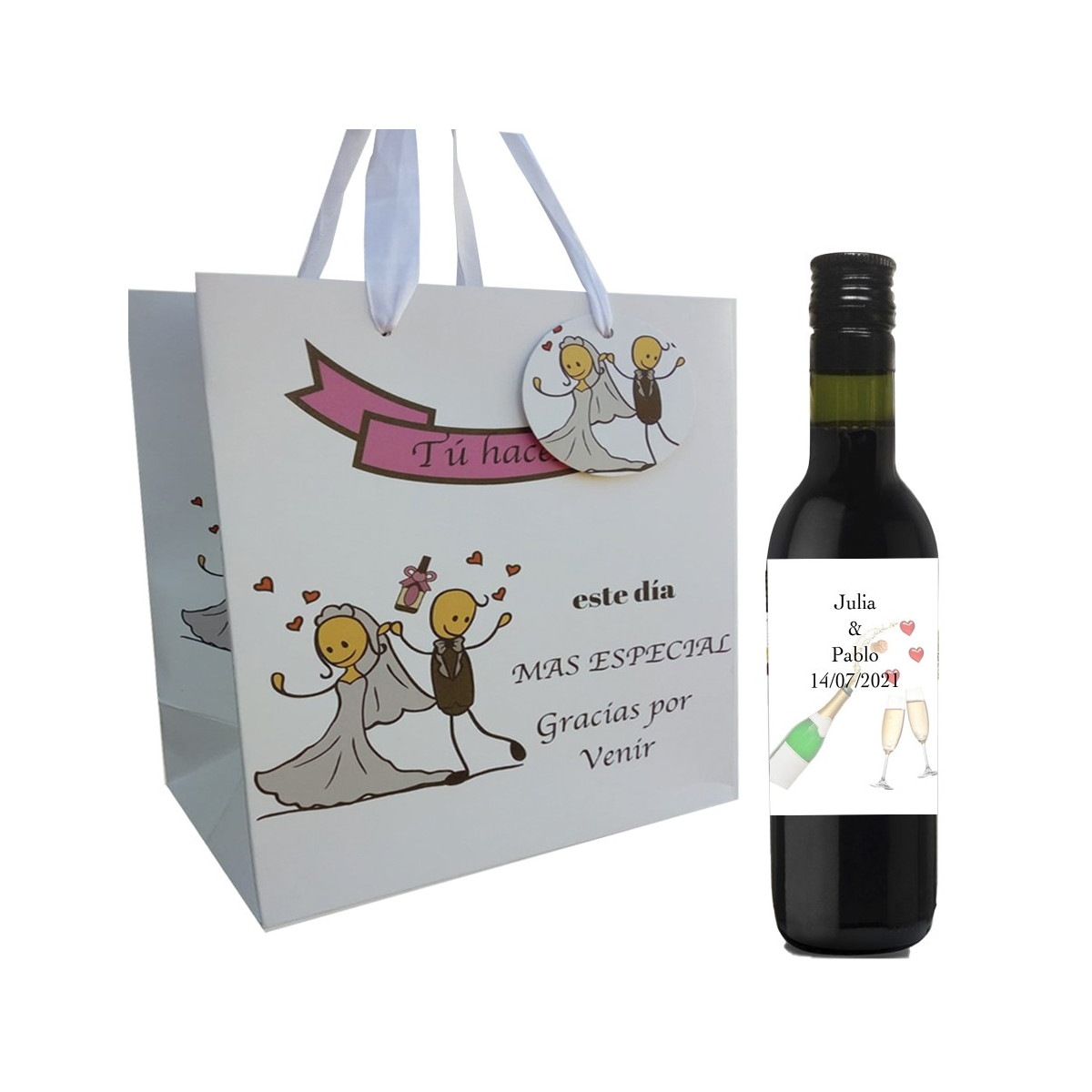 Tinto per matrimonio con borsa personalizzata