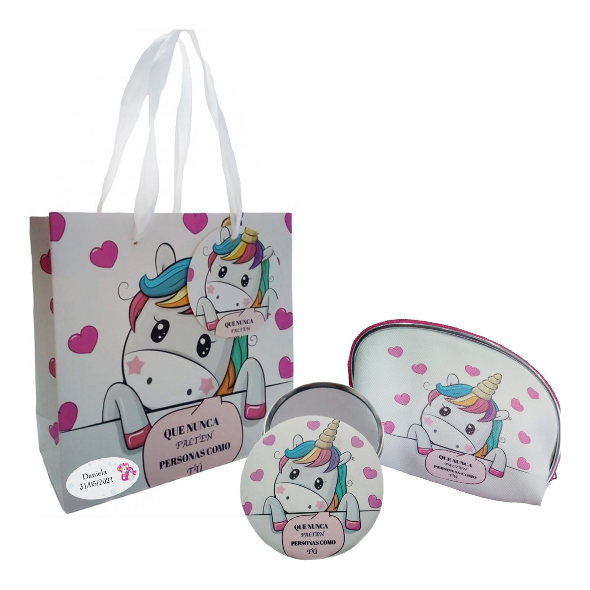 Regalo unicorno borsa specchio e borsa