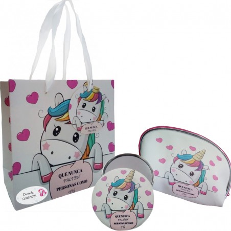 Regalo unicorno borsa specchio e borsa