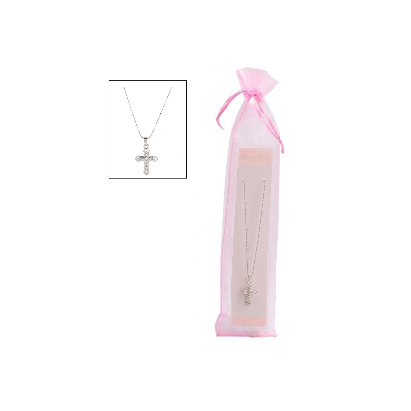 Catena con ciondolo a croce in sacchetto di organza