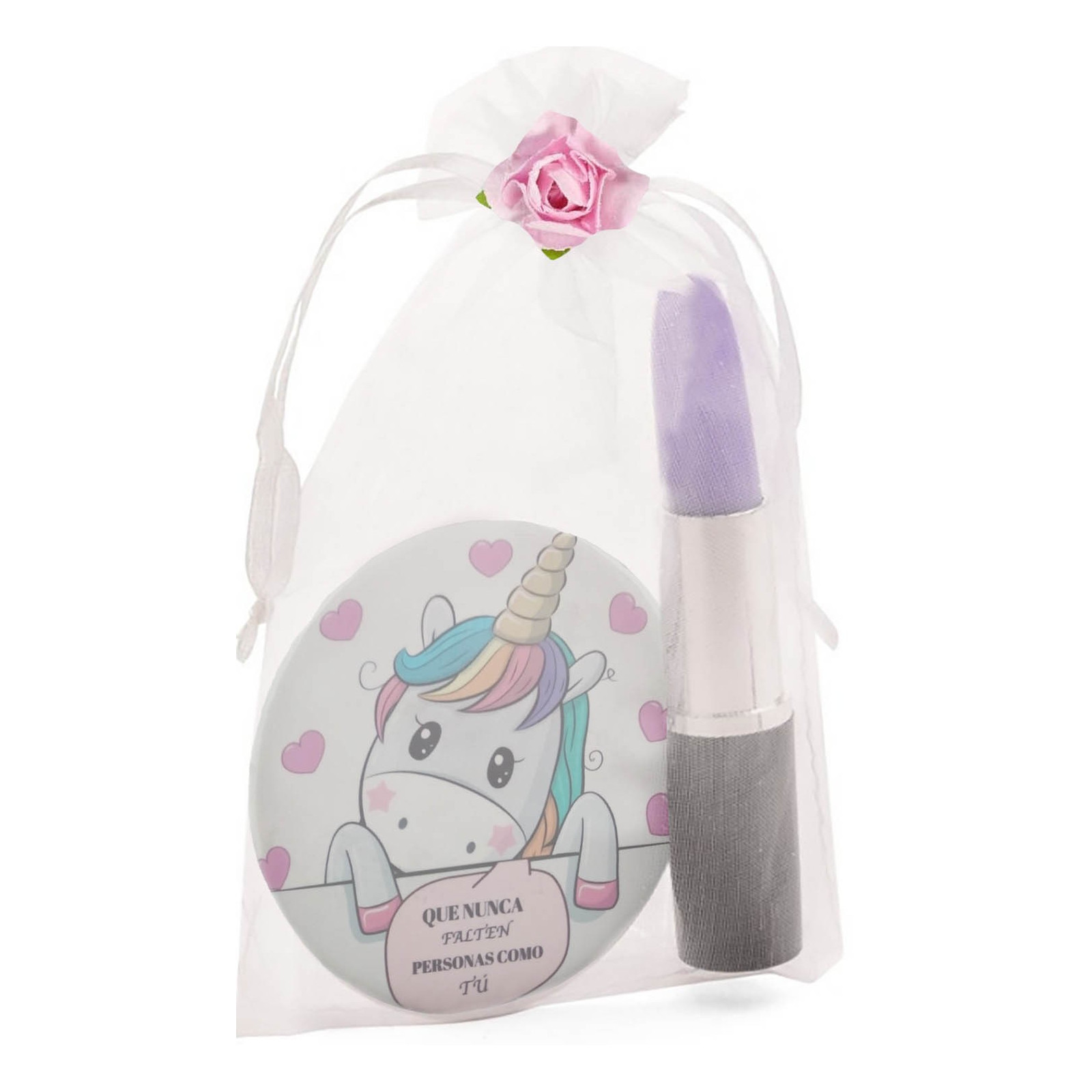 Specchio unicorno con penna borsa e fiore