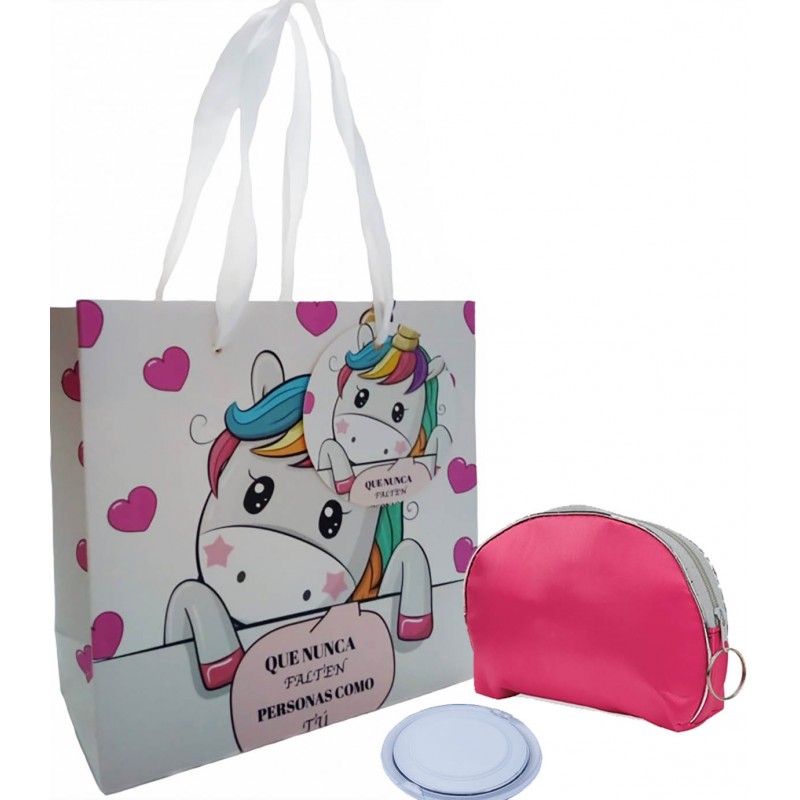 Trousse rosa con specchio e borsa unicorno