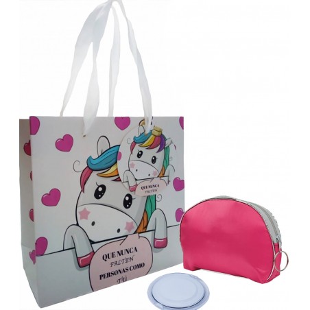 Trousse rosa con specchio e borsa unicorno