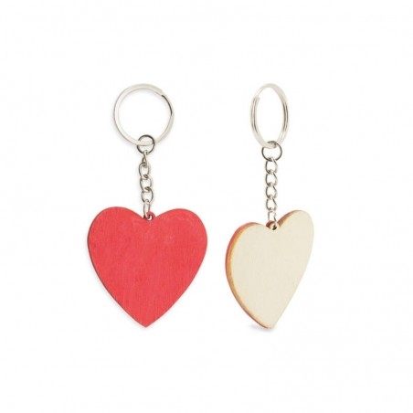 Portachiavi a forma di cuore in legno con sacchetto in organza