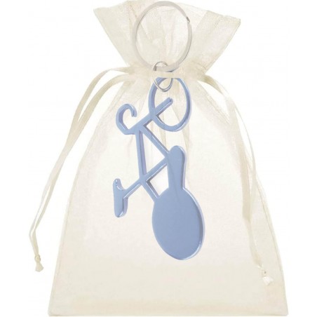 Portachiavi bici blu con sacchetto in organza beige