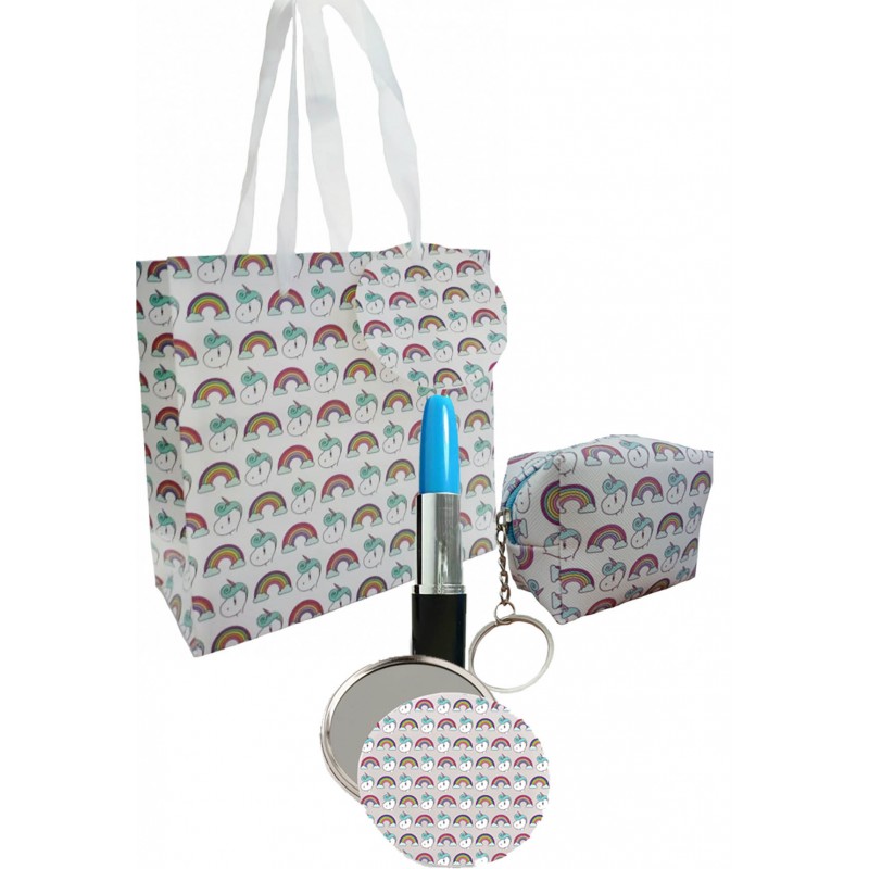 Custodia con stampa unicorno con penna specchio e borsa
