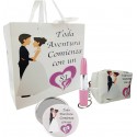 Set regalo in borsa per matrimonio con specchio, portamonete e penna a sfera