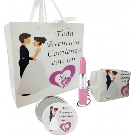 Set regalo in borsa per matrimonio con specchio, portamonete e penna a sfera