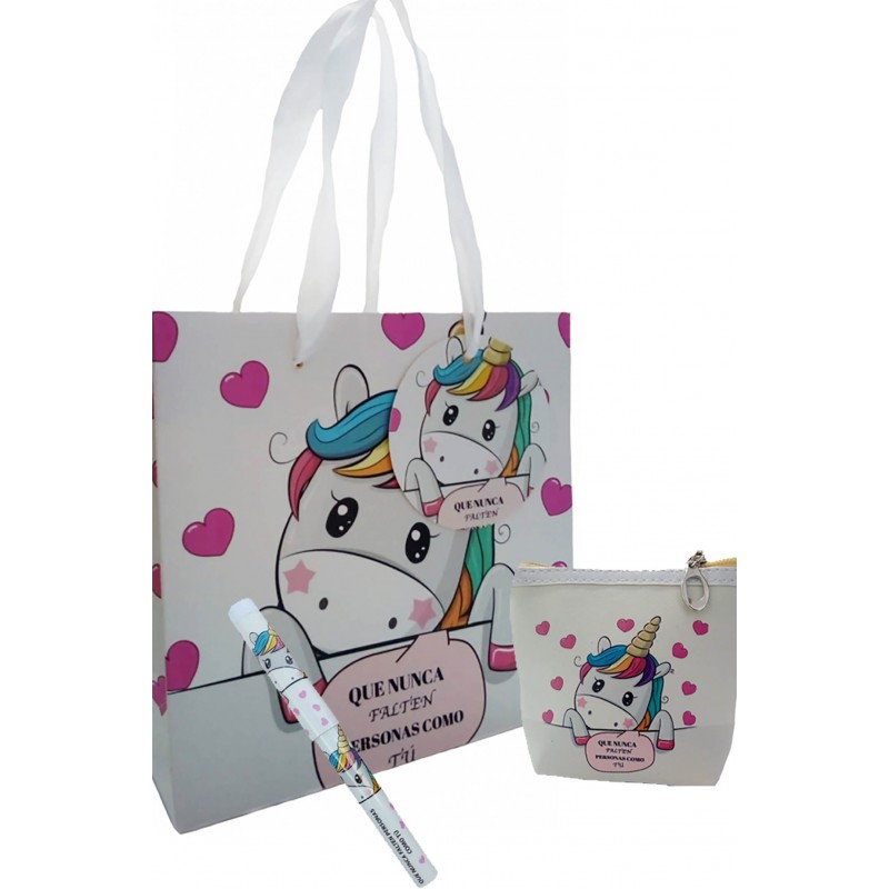 Portafoglio e penna in borsa unicorno