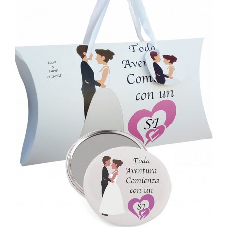 Specchio con frase personalizzata in scatola per matrimonio