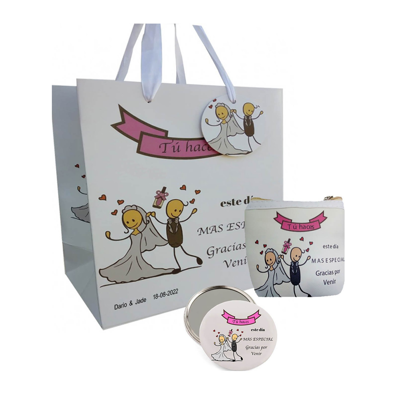 Set regalo di nozze borsa specchio e borsa personalizzata