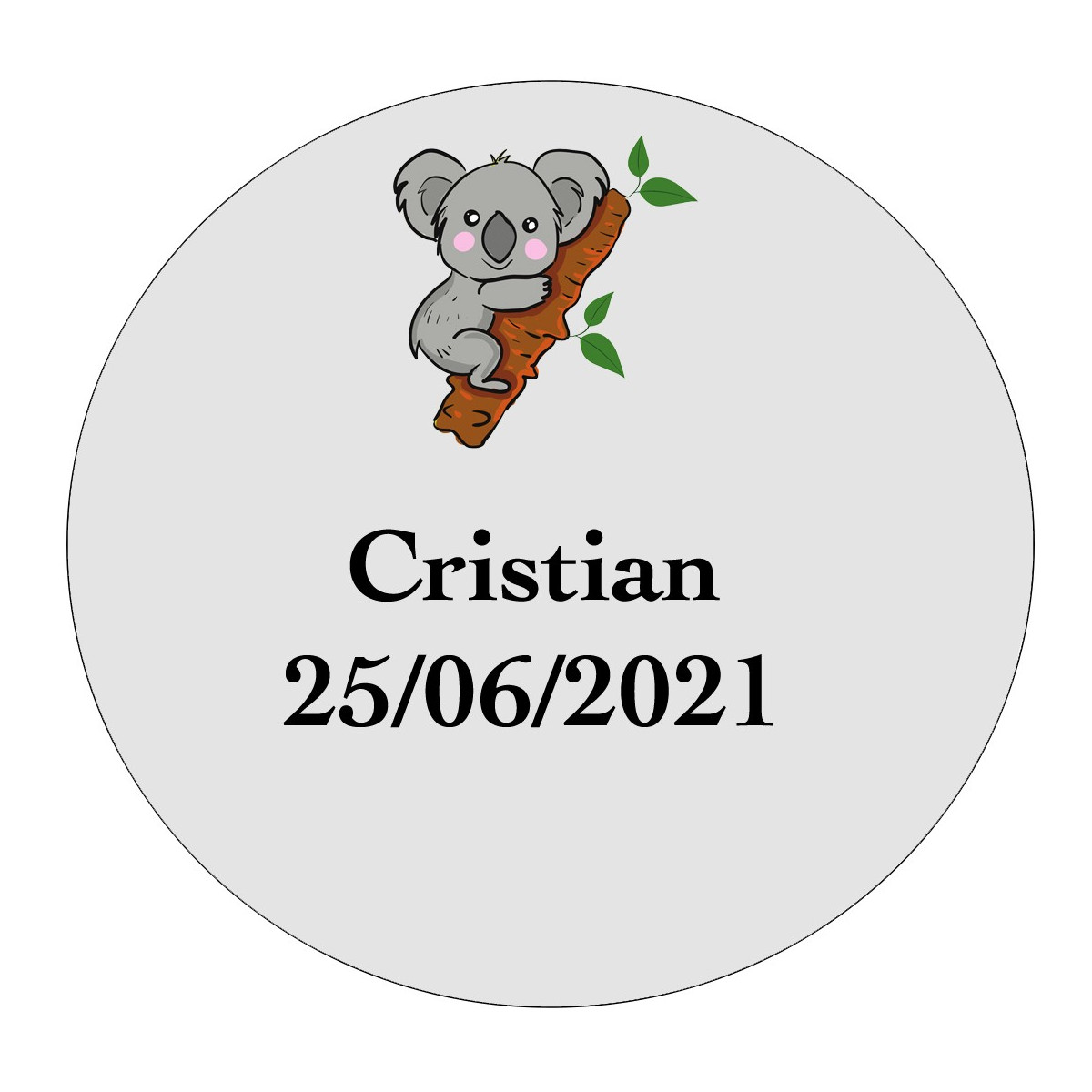Adesivo koala trasparente personalizzato con nome e data