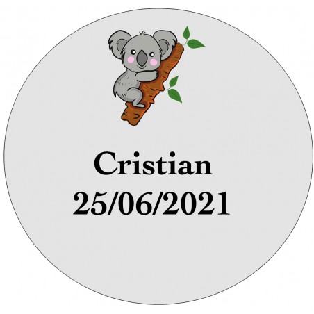 Adesivo koala trasparente personalizzato con nome e data