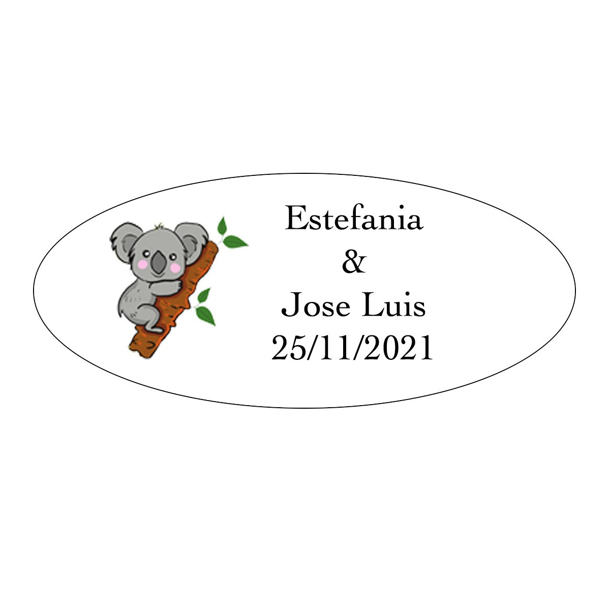 Adesivo koala ovale personalizzato per matrimoni
