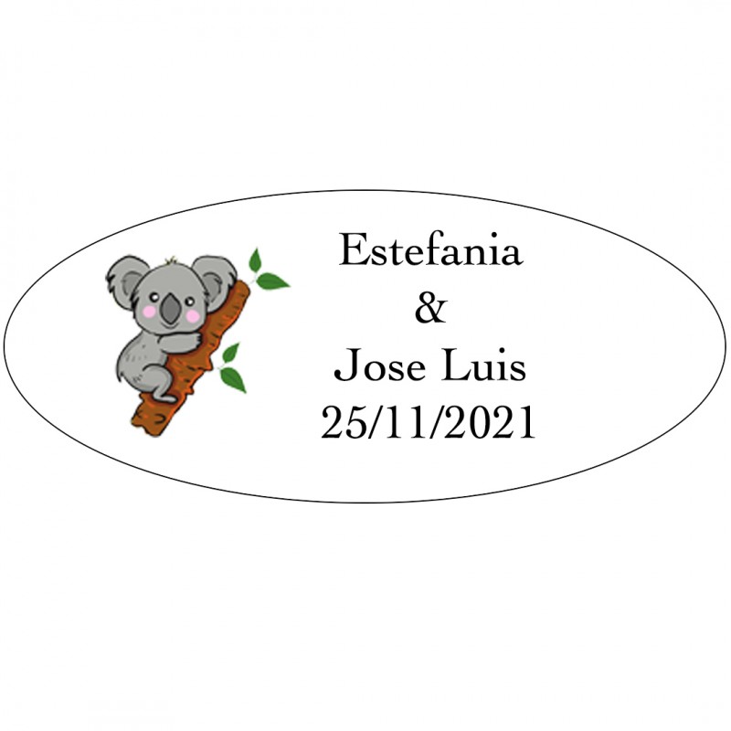 Adesivo koala ovale personalizzato per matrimoni