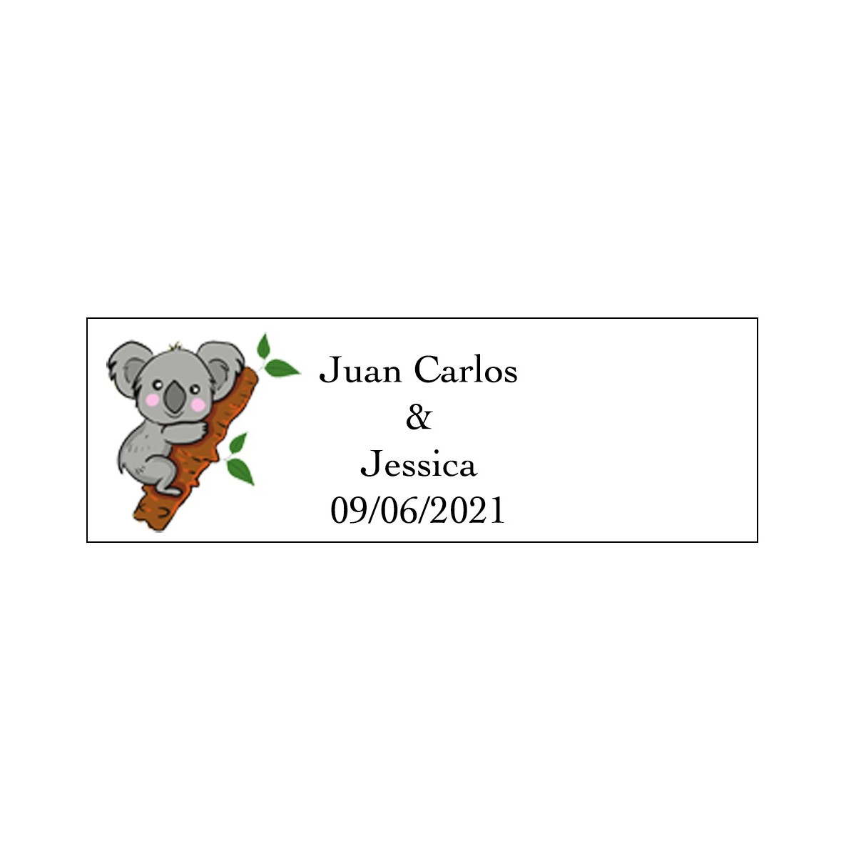 Adesivo per matrimonio koala rettangolare personalizzato