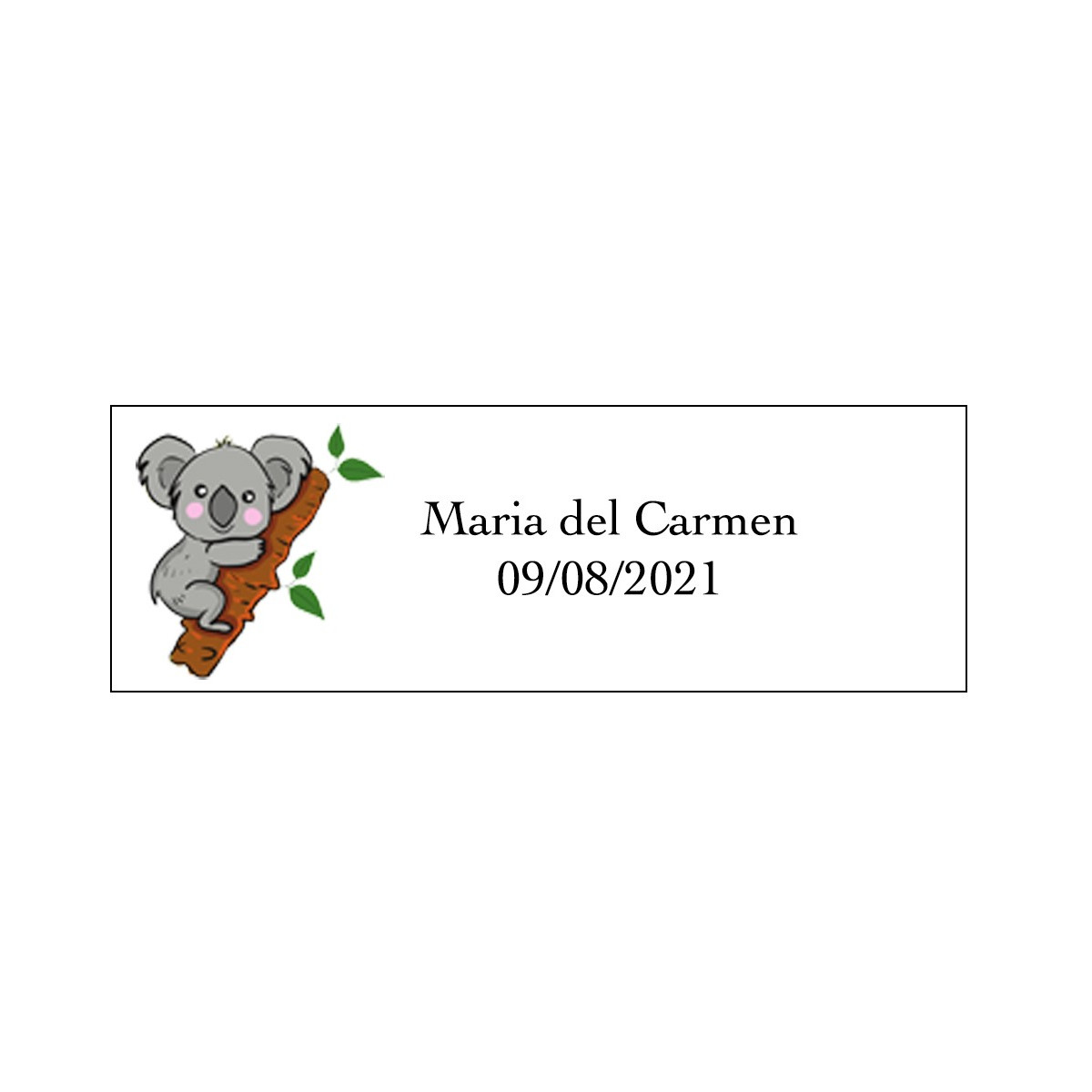Adesivo koala rettangolare personalizzato con nome e data
